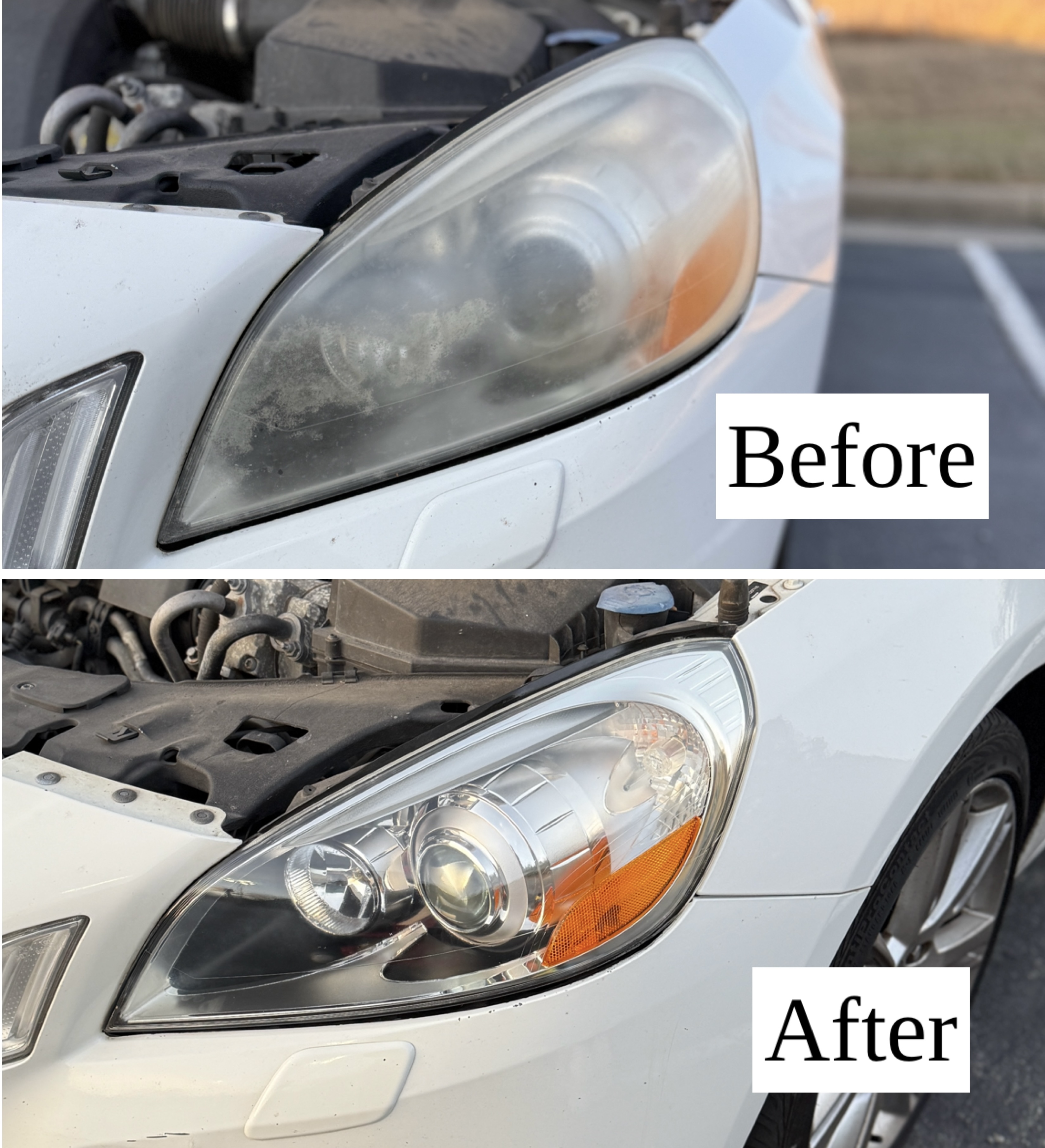 Complete Headlight Renewal before and after comparison showing professional headlight restoration results in Greensboro