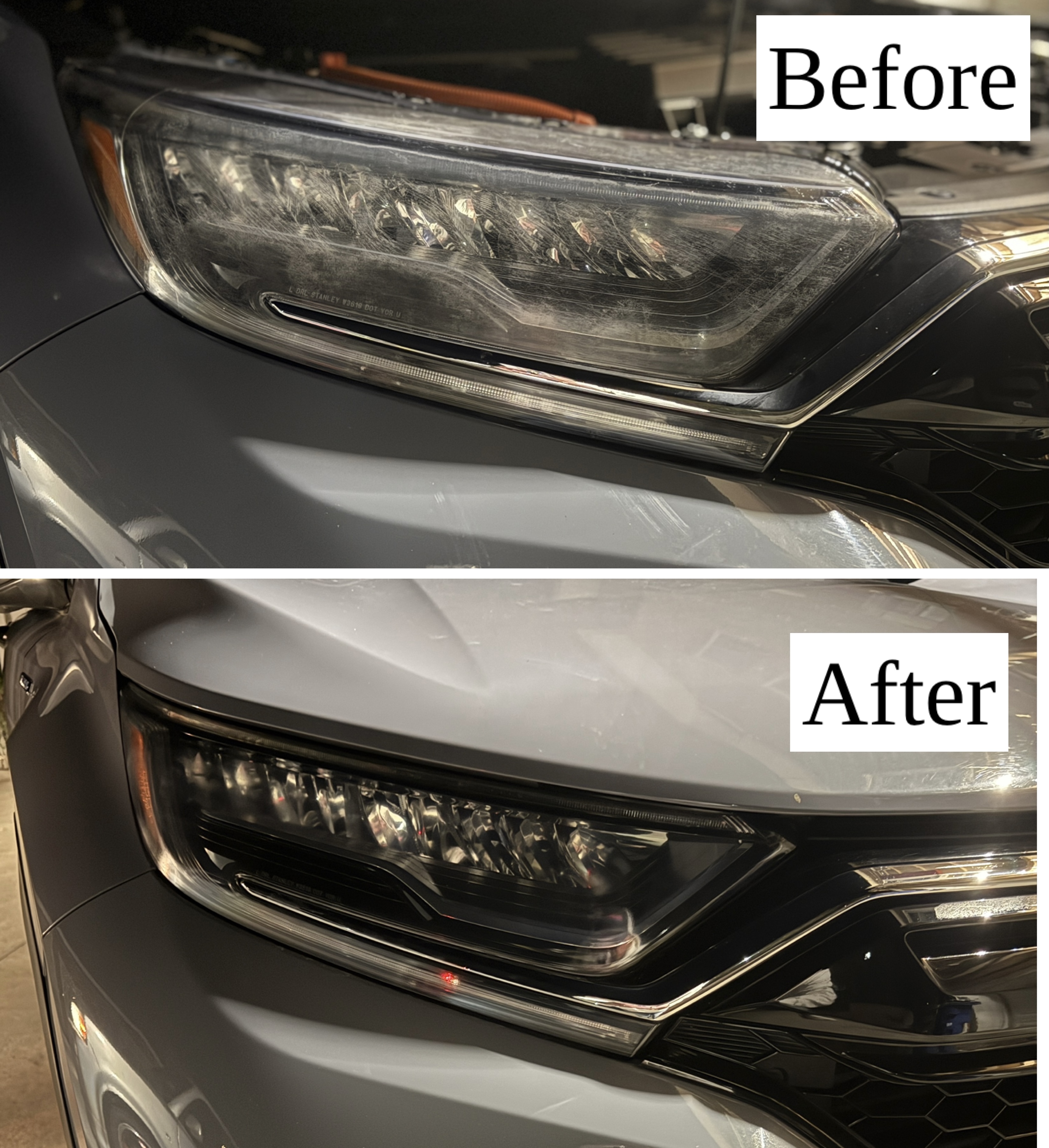 Premium Restoration Service before and after comparison showing professional headlight restoration results in Greensboro