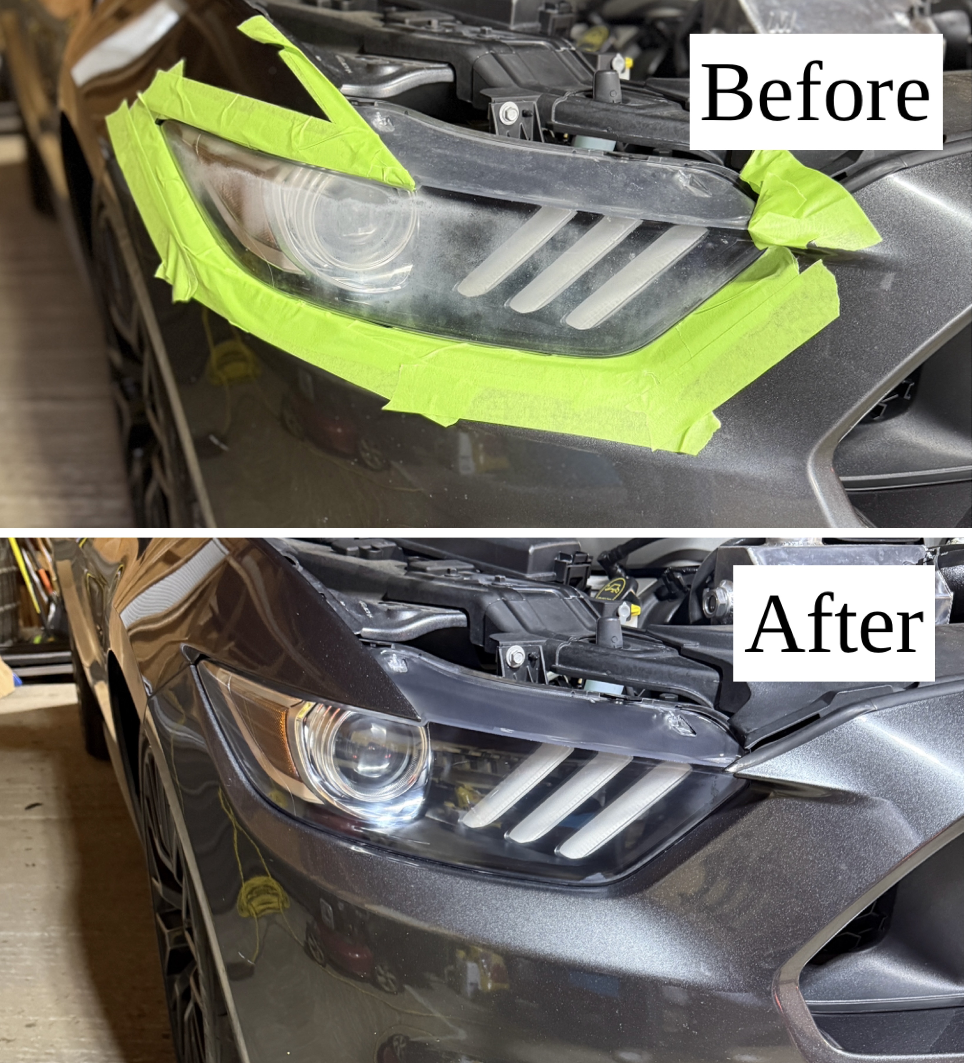 Advanced Headlight Treatment before and after comparison showing professional headlight restoration results in Greensboro