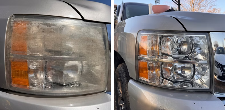 Truck Restoration before and after comparison showing professional headlight restoration results in Greensboro