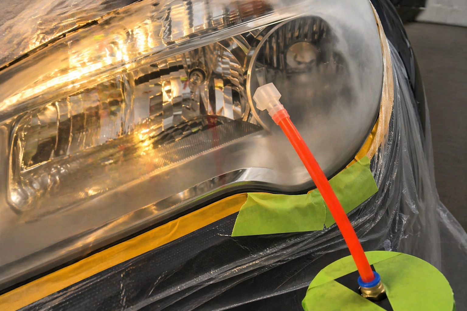 Vapor reflow headlight restoration technique — OptiGlow advanced molecular lens restoration for severely oxidized headlights in North Carolina